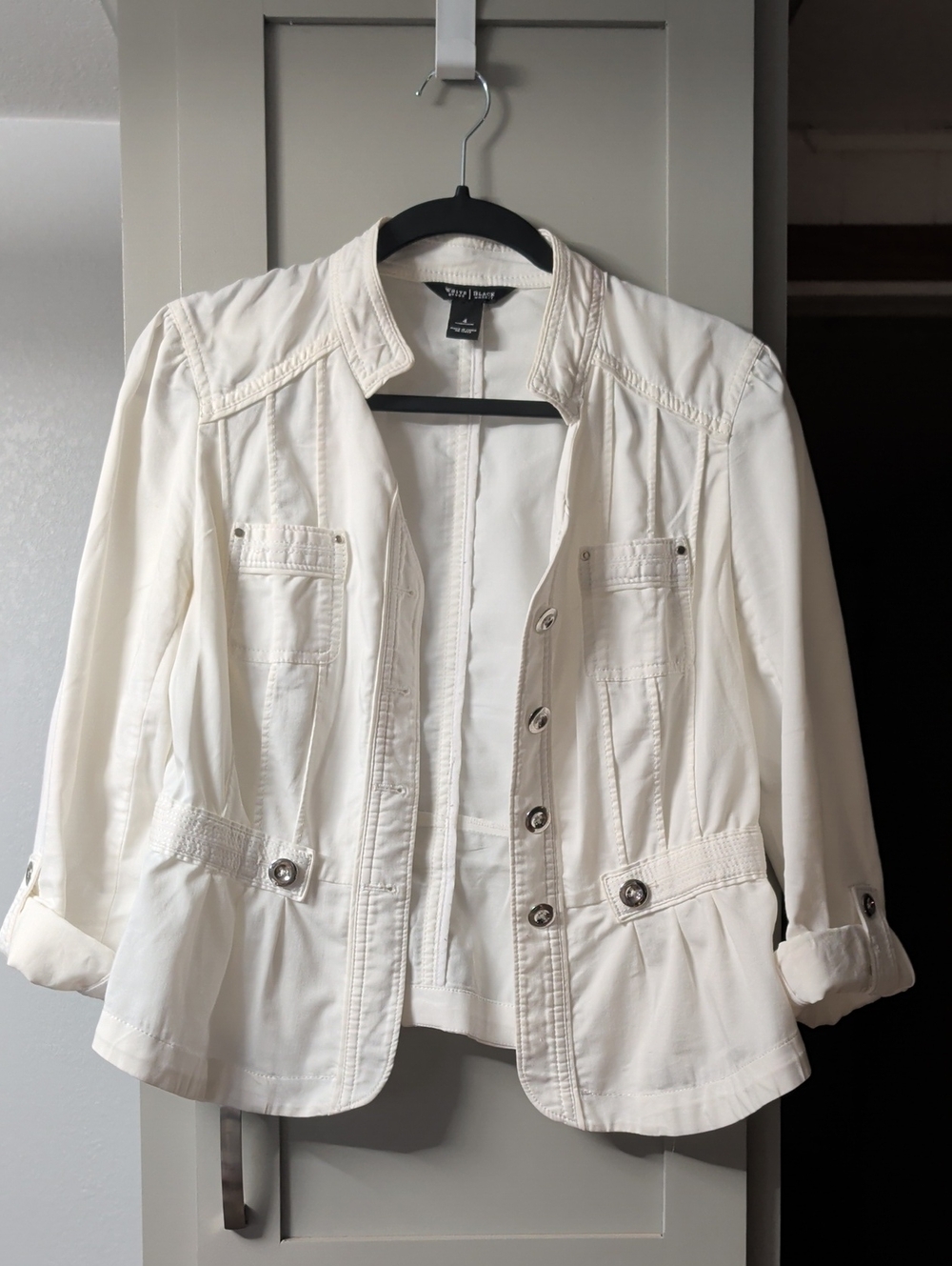 White House Black Market Cream Button-Front Utility Jacket